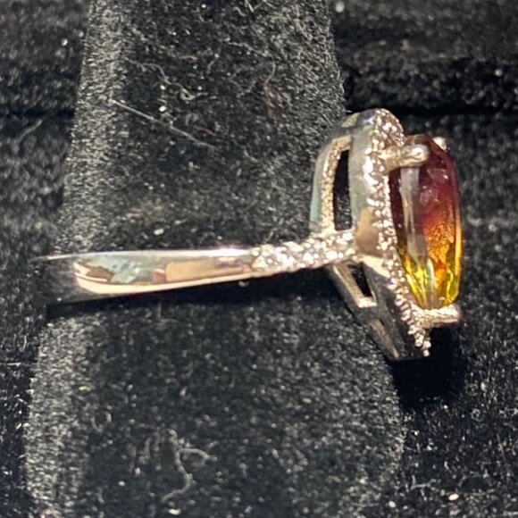 Ring Tourmaline Size 8 Pear-Shaped Tourmaline Stone 10mm x 8mm 38 CZ Cubic Zirco - Picture 4 of 15